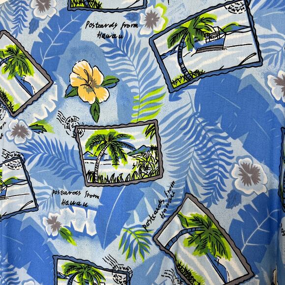Paradiso Postcards Hawaiian Shirt Blue Embellished Plus Size 3X - Picture 9 of 9